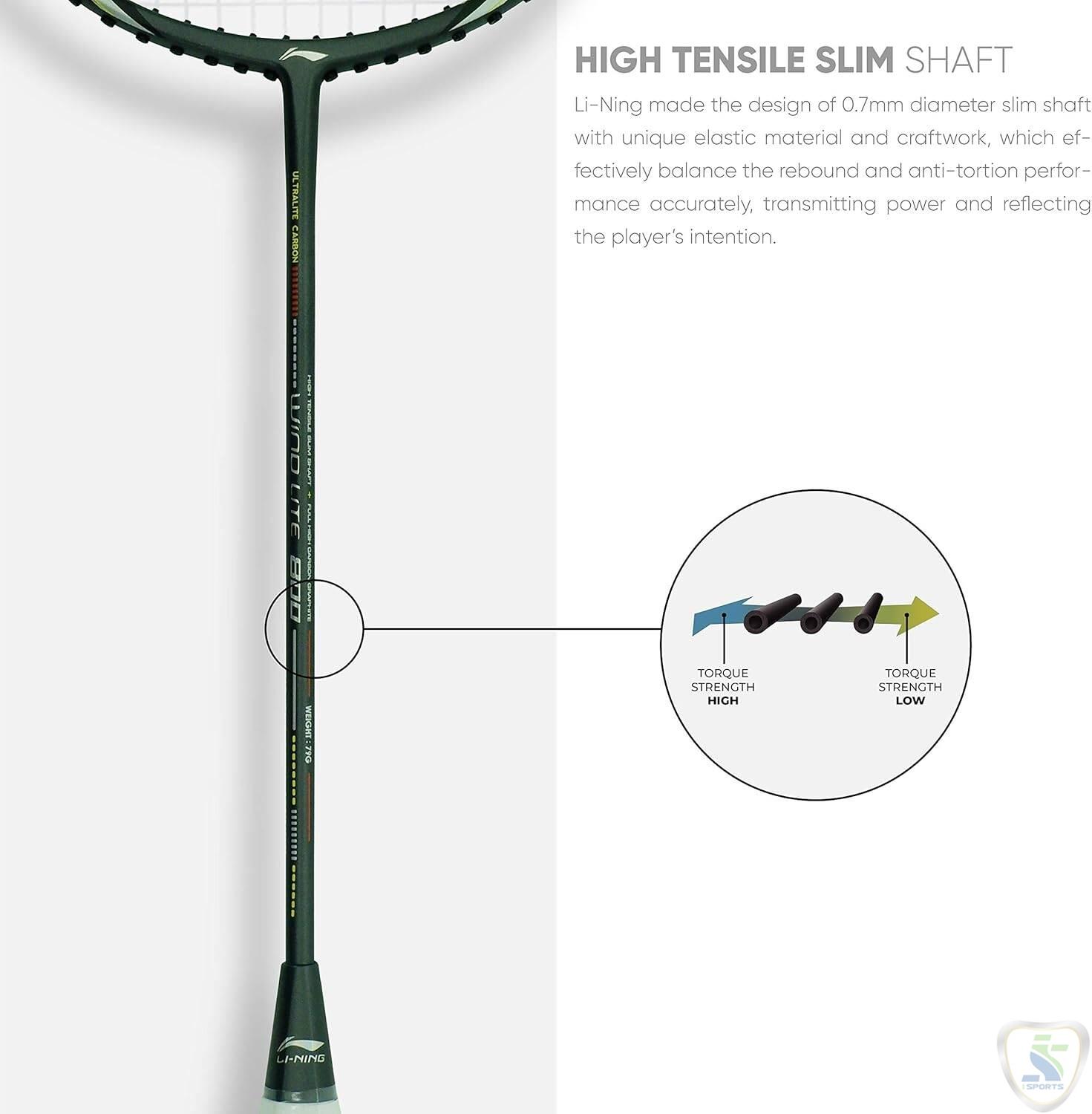 Li-Ning Wind Lite 800 Carbon Fibre Strung Badminton Racket with Full Racket Cover - Image 2